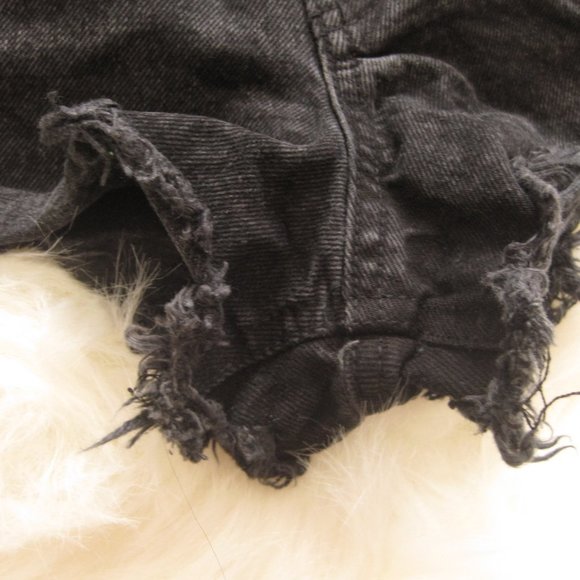 Zara High Rise Distressed Frayed Hem Black Denim Shorts - Picture 5 of 5